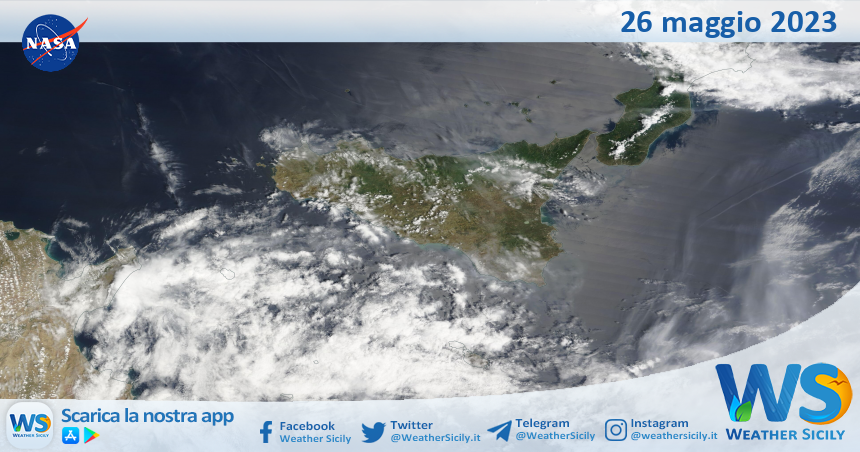 Meteo Sicilia: immagine satellitare Nasa di venerdì 26 maggio 2023