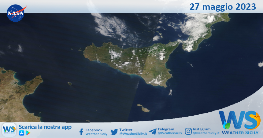 Meteo Sicilia: immagine satellitare Nasa di sabato 27 maggio 2023