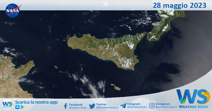 Meteo Sicilia: immagine satellitare Nasa di domenica 28 maggio 2023