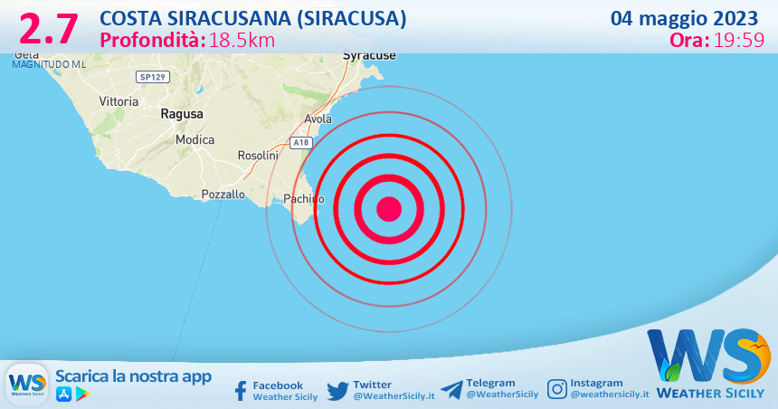 Scossa di terremoto magnitudo 2.7 nei pressi di Costa Siracusana (Siracusa)