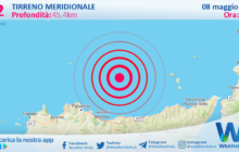 Scossa di terremoto magnitudo 3.2 nel Tirreno Meridionale (MARE)