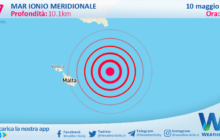Scossa di terremoto magnitudo 2.7 nel Mar Ionio Meridionale (MARE)