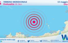 Scossa di terremoto magnitudo 3.5 nel Tirreno Meridionale (MARE)