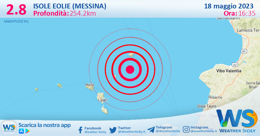 Scossa di terremoto magnitudo 2.8 nei pressi di Isole Eolie (Messina)