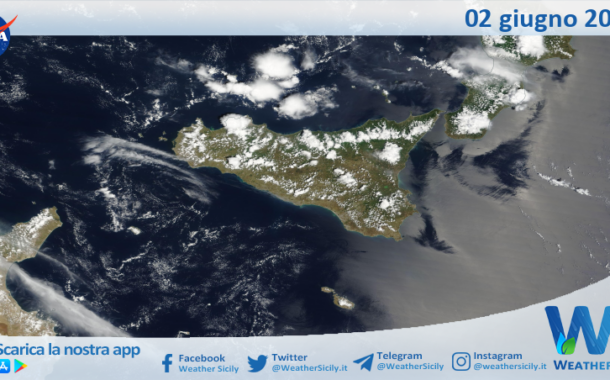 Meteo Sicilia: immagine satellitare Nasa di venerdì 02 giugno 2023
