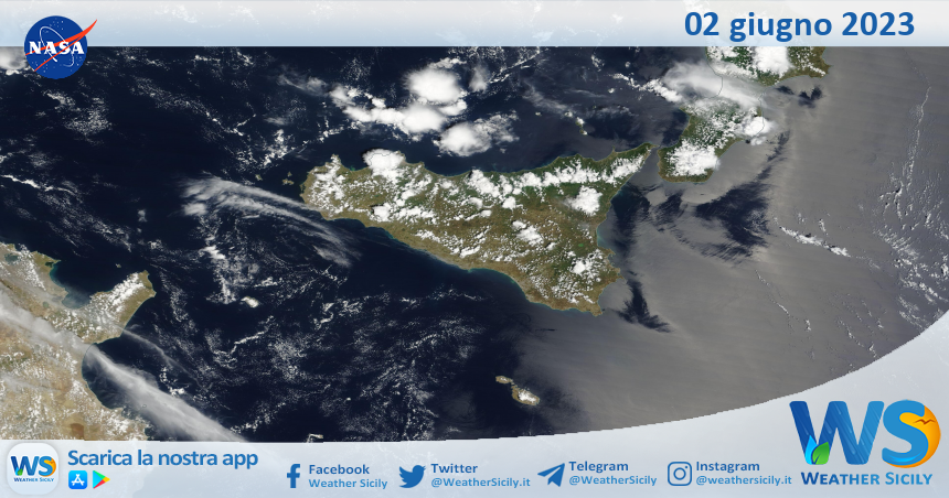 Meteo Sicilia: immagine satellitare Nasa di venerdì 02 giugno 2023