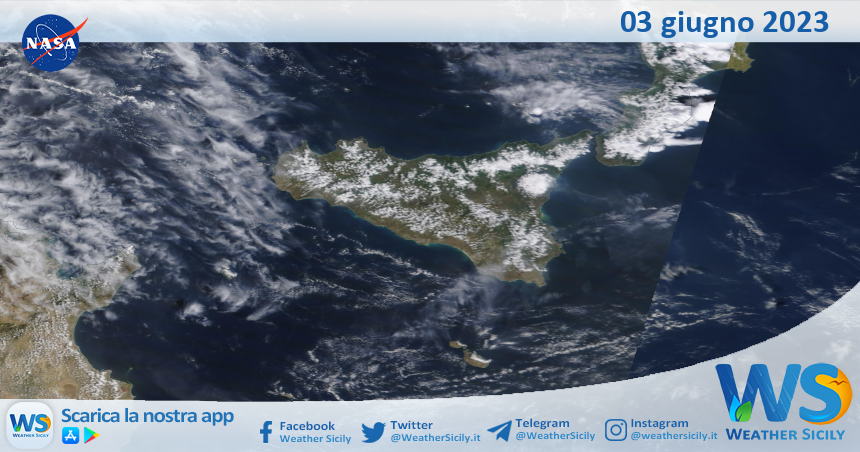 Meteo Sicilia: immagine satellitare Nasa di sabato 03 giugno 2023