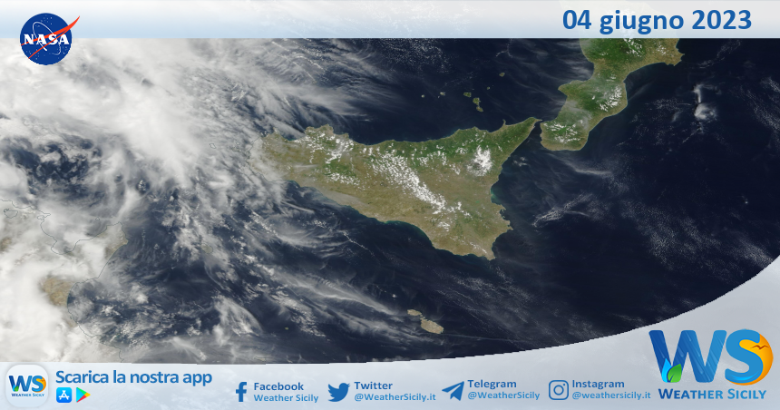 Meteo Sicilia: immagine satellitare Nasa di domenica 04 giugno 2023