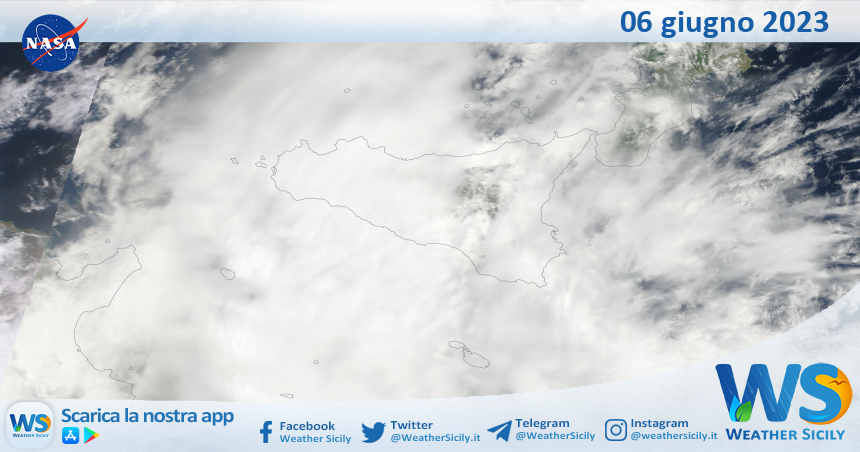 Meteo Sicilia: immagine satellitare Nasa di martedì 06 giugno 2023
