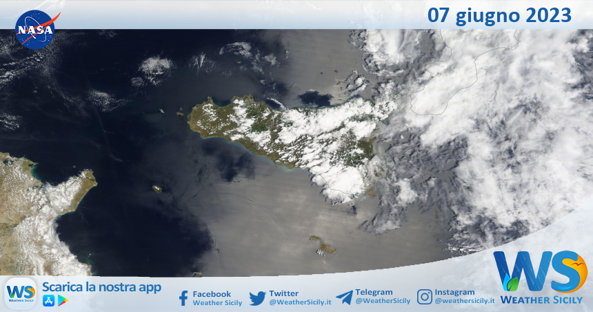 Meteo Sicilia: immagine satellitare Nasa di mercoledì 07 giugno 2023