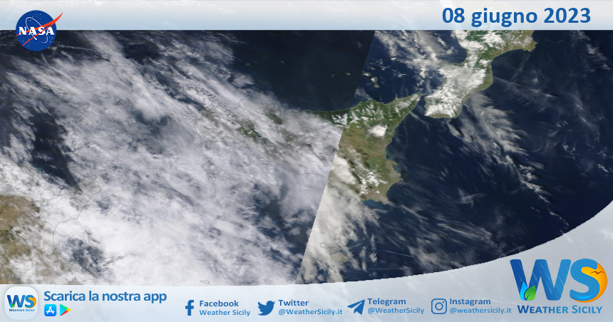 Meteo Sicilia: immagine satellitare Nasa di giovedì 08 giugno 2023