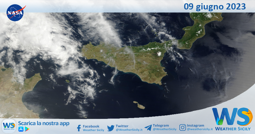 Meteo Sicilia: immagine satellitare Nasa di venerdì 09 giugno 2023