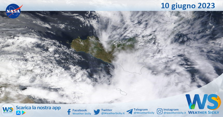 Meteo Sicilia: immagine satellitare Nasa di sabato 10 giugno 2023