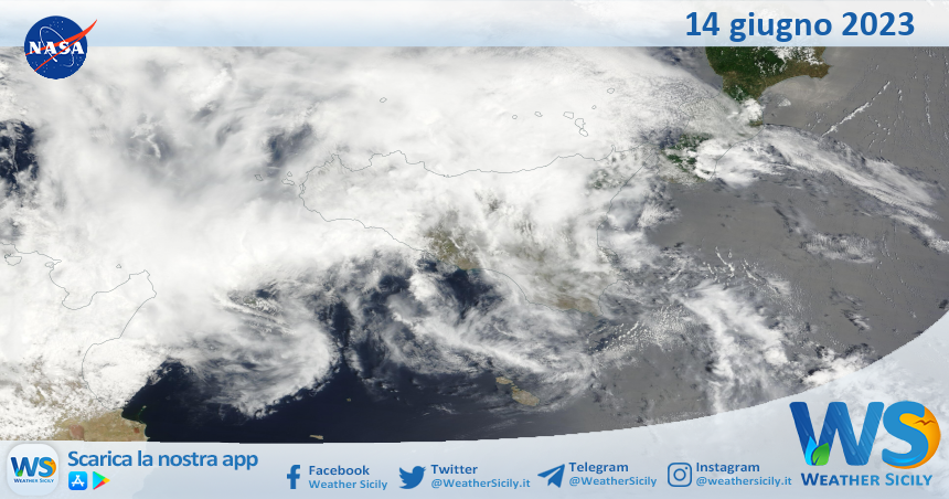 Meteo Sicilia: immagine satellitare Nasa di mercoledì 14 giugno 2023