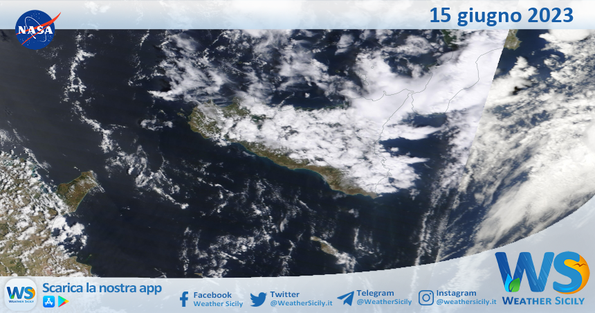 Meteo Sicilia: immagine satellitare Nasa di giovedì 15 giugno 2023