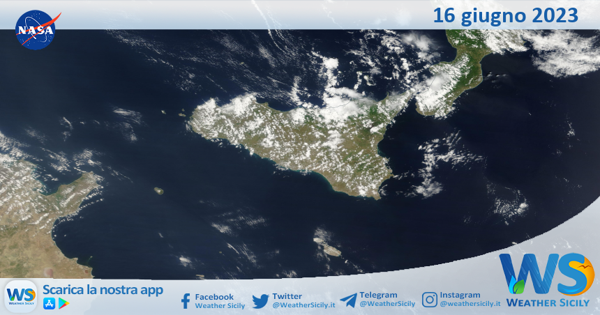 Meteo Sicilia: immagine satellitare Nasa di venerdì 16 giugno 2023