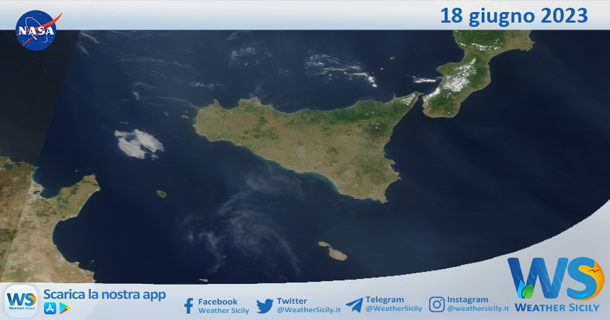 Meteo Sicilia: immagine satellitare Nasa di domenica 18 giugno 2023