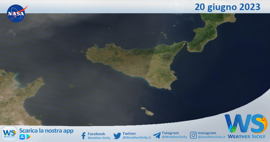 Meteo Sicilia: immagine satellitare Nasa di martedì 20 giugno 2023