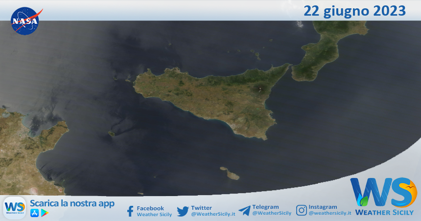 Meteo Sicilia: immagine satellitare Nasa di giovedì 22 giugno 2023