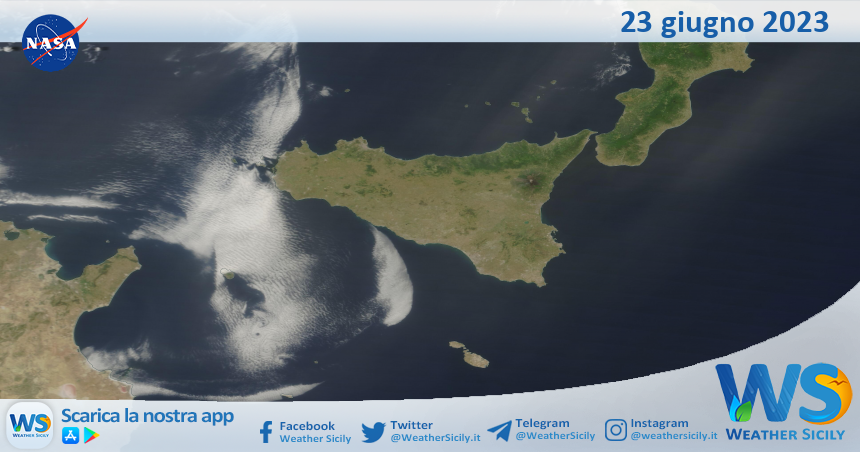 Meteo Sicilia: immagine satellitare Nasa di venerdì 23 giugno 2023