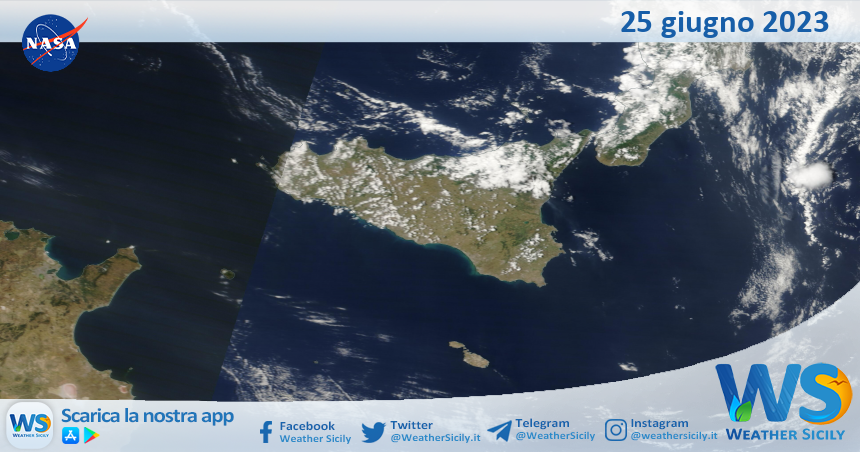 Meteo Sicilia: immagine satellitare Nasa di domenica 25 giugno 2023