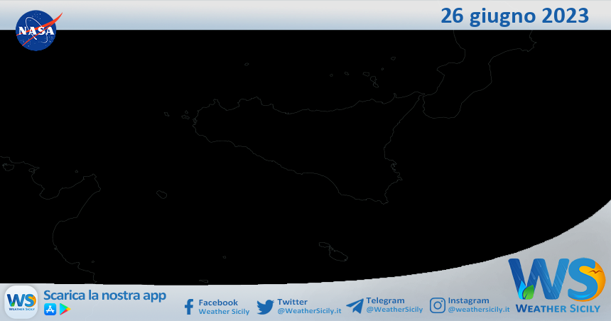 Meteo Sicilia: immagine satellitare Nasa di lunedì 26 giugno 2023