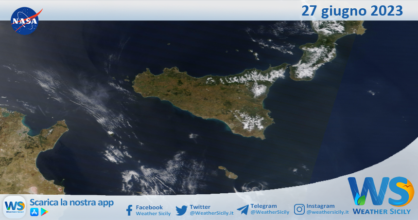 Meteo Sicilia: immagine satellitare Nasa di martedì 27 giugno 2023