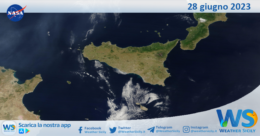 Meteo Sicilia: immagine satellitare Nasa di mercoledì 28 giugno 2023