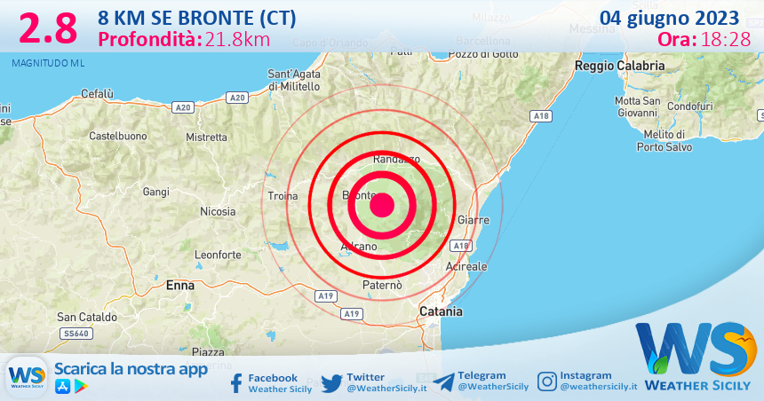 Scossa di terremoto magnitudo 2.8 nei pressi di Bronte (CT)