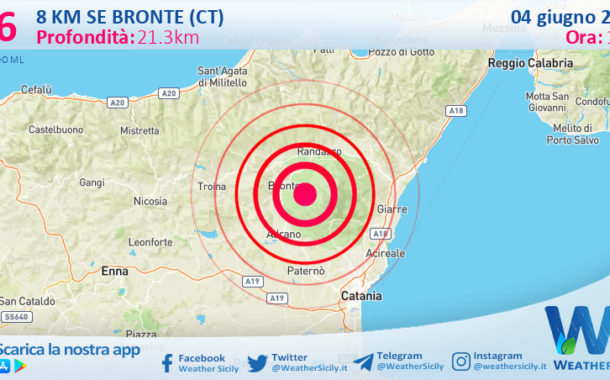 Scossa di terremoto magnitudo 2.6 nei pressi di Bronte (CT)