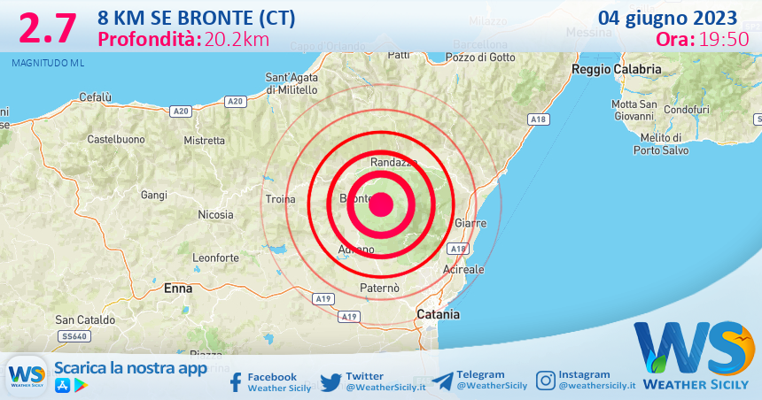 Scossa di terremoto magnitudo 2.7 nei pressi di Bronte (CT)