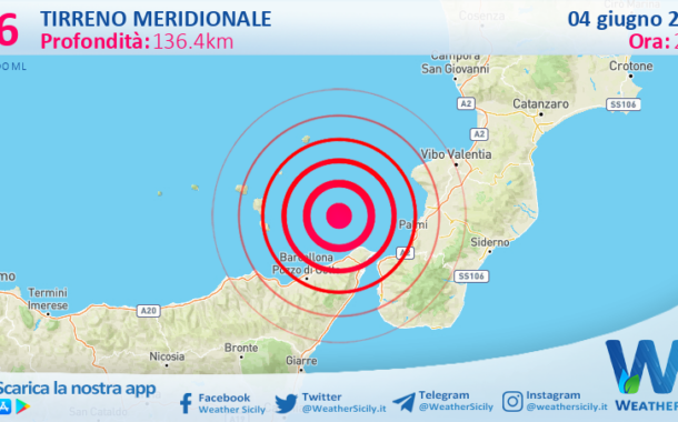 Scossa di terremoto magnitudo 2.6 nel Tirreno Meridionale (MARE)