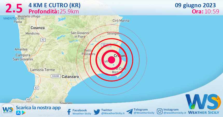 Scossa di terremoto magnitudo 2.5 nei pressi di Cutro (KR)