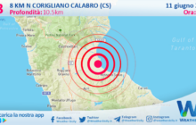 Scossa di terremoto magnitudo 3.3 nei pressi di Corigliano Calabro (CS)