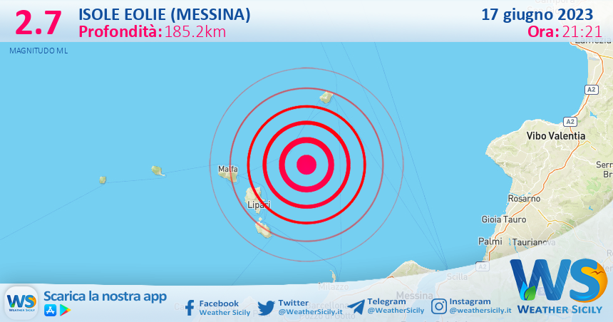 Scossa di terremoto magnitudo 2.7 nei pressi di Isole Eolie (Messina)