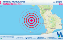 Scossa di terremoto magnitudo 3.6 nel Tirreno Meridionale (MARE)