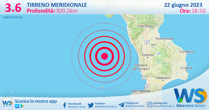 Scossa di terremoto magnitudo 3.6 nel Tirreno Meridionale (MARE)