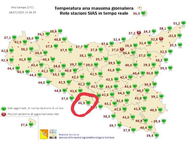 Meteo Sicilia: record di caldo assoluto registrato a Licata con ben +46.3°C!