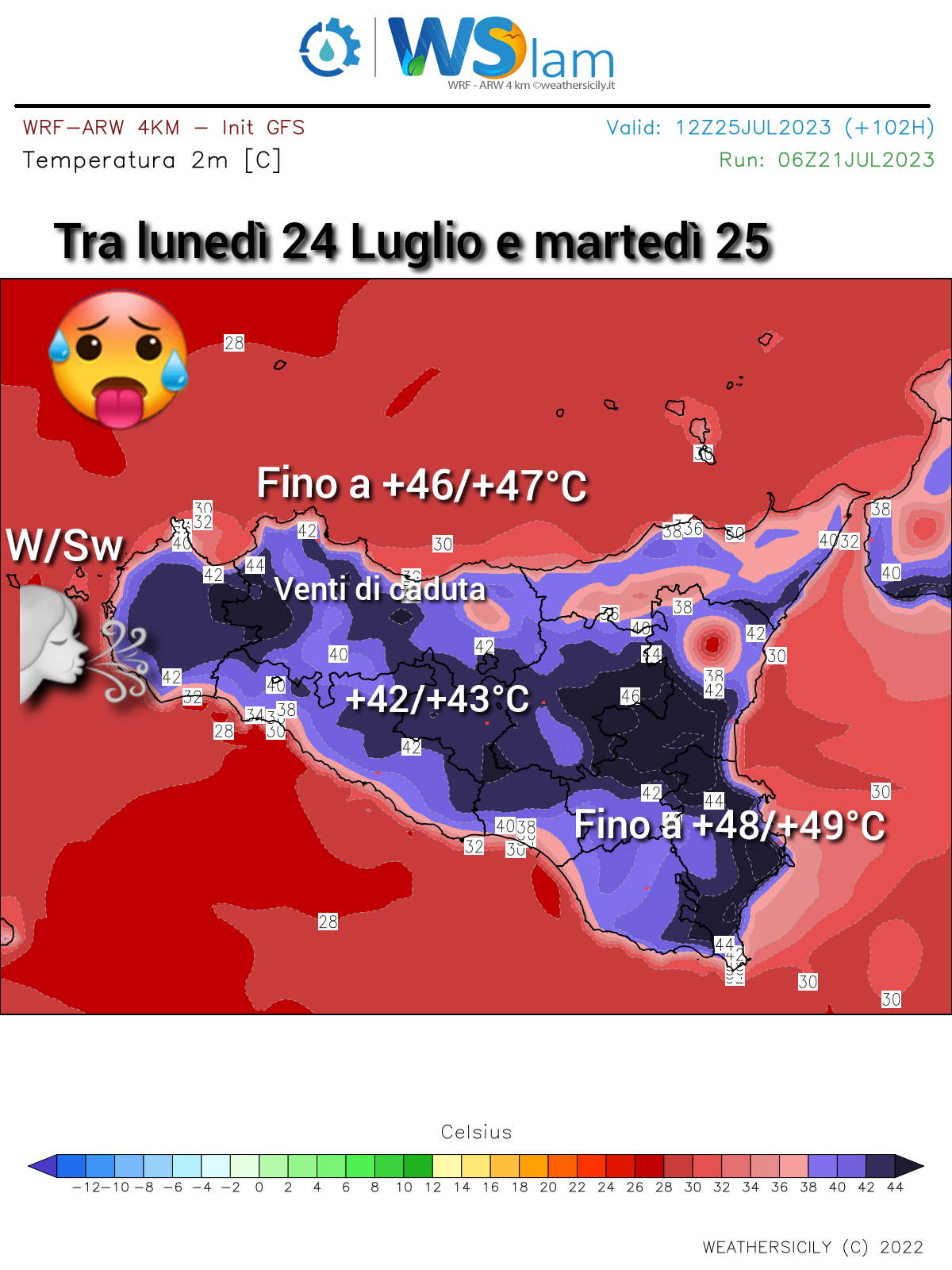 Meteo Sicilia: ci aspettano giornate bollenti! Fino a +48/+49°C mettendo a rischio il record assoluto di caldo Europeo.