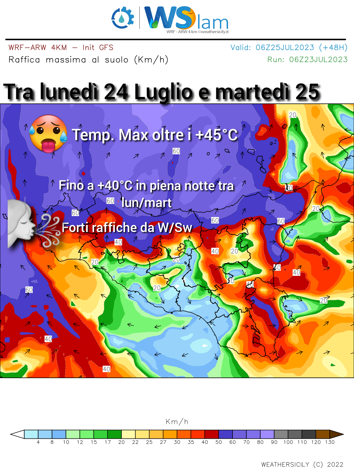 Meteo Palermo: libeccio infuocato tra lunedì e martedì! Attese temperature fino a +40°C in piena notte e oltre +45°C di giorno.