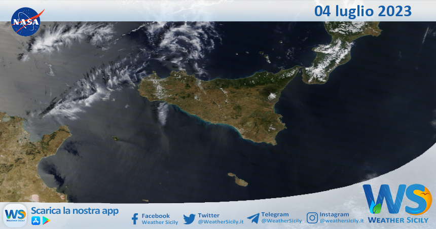 Meteo Sicilia: immagine satellitare Nasa di martedì 04 luglio 2023