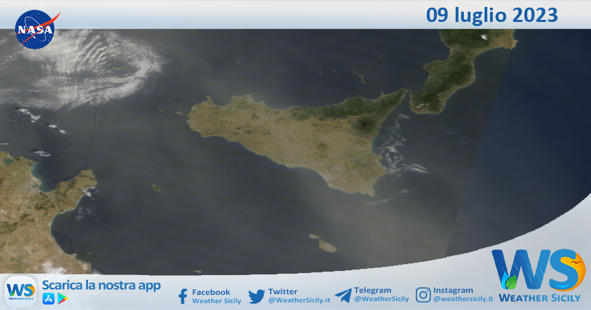 Meteo Sicilia: immagine satellitare Nasa di domenica 09 luglio 2023