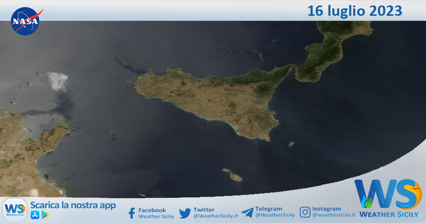 Meteo Sicilia: immagine satellitare Nasa di domenica 16 luglio 2023