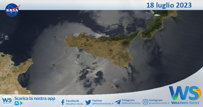 Meteo Sicilia: immagine satellitare Nasa di martedì 18 luglio 2023