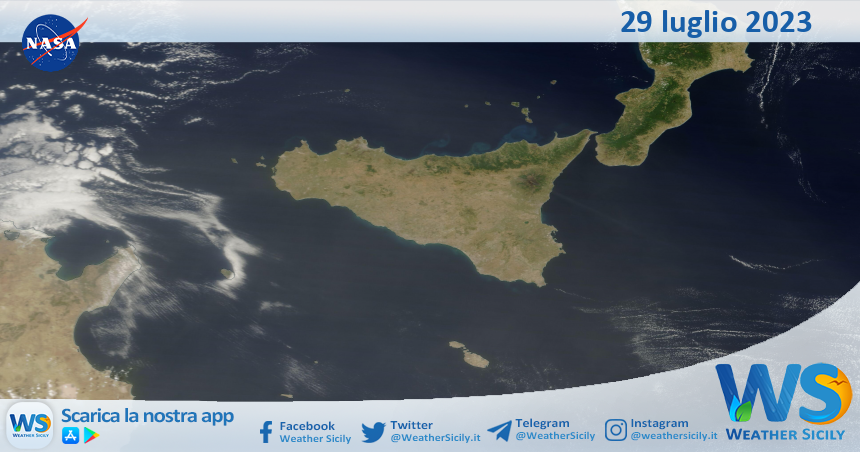 Meteo Sicilia: immagine satellitare Nasa di sabato 29 luglio 2023