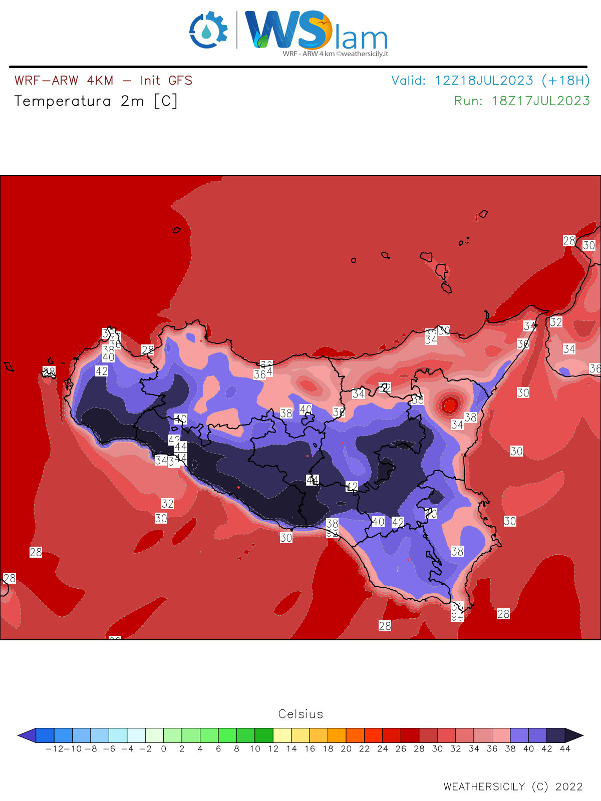 Sicilia: giornata bollente quest'oggi! Attese punte fino a +45/+46°C sul comparto meridionale.