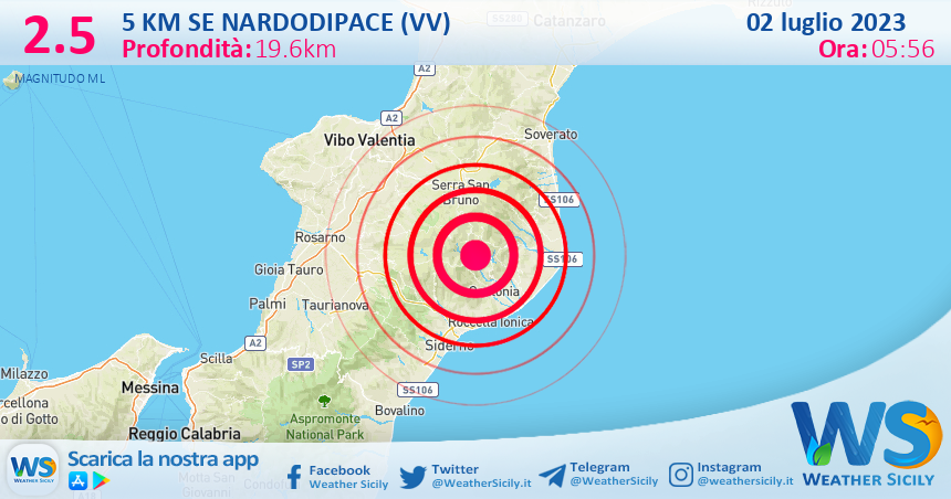 Scossa di terremoto magnitudo 2.5 nei pressi di Nardodipace (VV)