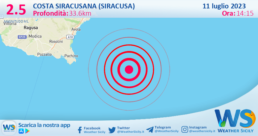 Scossa di terremoto magnitudo 2.5 nei pressi di Costa Siracusana (Siracusa)