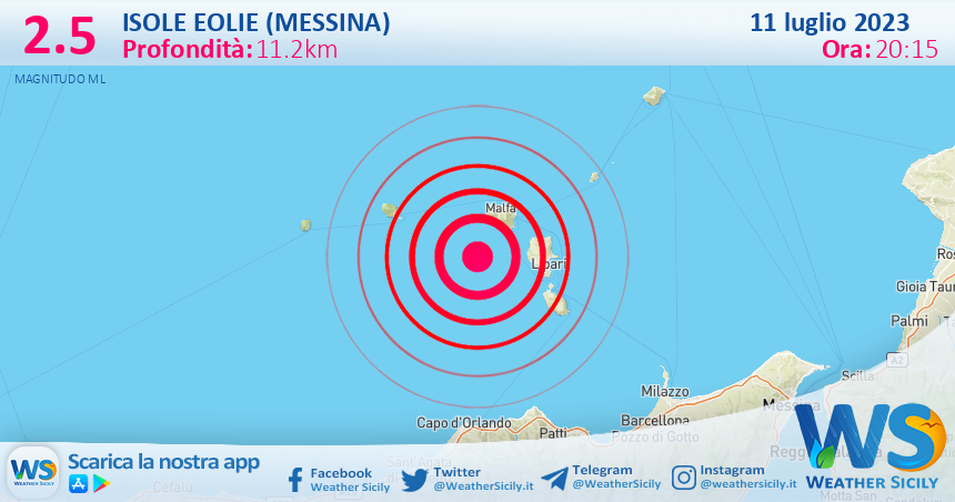 Scossa di terremoto magnitudo 2.5 nei pressi di Isole Eolie (Messina)