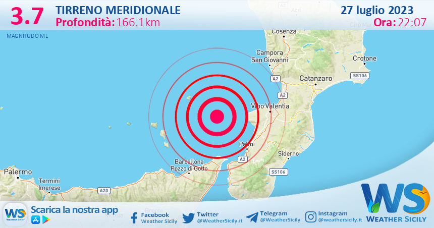 Scossa di terremoto magnitudo 3.7 nel Tirreno Meridionale (MARE)